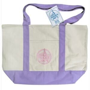 NWT Trader Joe’s Large Pastel Canvas Tote Bag Purple Lavender